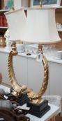 A pair of gilt resin feather table lamps. 72cm high