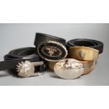 Five assorted belts including Prada (2) and Versace (2)