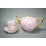 A Herend red scale pattern part tea set including two large teapots