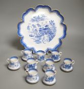 A Copeland blue and white Willow pattern part coffee set including a tray