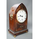 A Clements of Oxford brass inset mahogany lancet timepiece, with pendulum. 30cm high