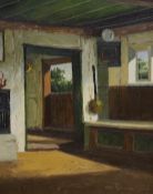 O. Rasmussen, oil on canvas, Cottage interior, signed, 49 x 39cm