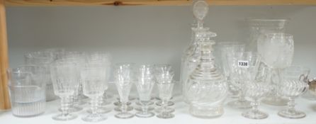 Assorted 19th and 20th century drinking glasses, rinsers, an etched vase, a pair of cut glass
