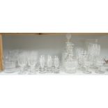 Assorted 19th and 20th century drinking glasses, rinsers, an etched vase, a pair of cut glass