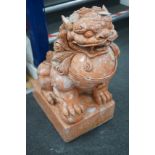 A pair of Chinese carved marble dogs of Fo, width 31cm, height 61cm