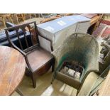 A green painted Lloyd Loom armchair and a Regency mahogany commode chair