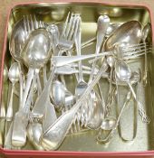 A small quantity of assorted 19th century and later flatware, various patterns, dates and makers