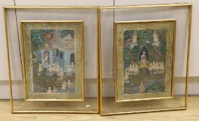 A pair of 19th century Thai gouache, depicting Buddhist figures, 41 x 20cm