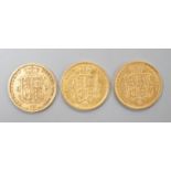 Three Victorian 1885 gold half sovereigns,