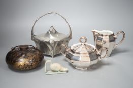 An Art Nouveau Kayserzinn lidded pewter sugar bowl and a small collection of minor works of art (a