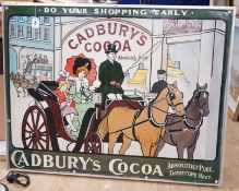 A Cadbury's Cocoa “Do Your Shopping Early” pictorial enamelled advertising sign. Formerly part of