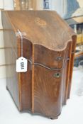 A George III shell inlaid mahogany knife box, 38cms high,