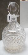 A Harrods cut glass decanter in original case, decanter and stopper, 33cms high
