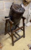 A Victorian Waide & Son iron mounted butter churn, height 114cm