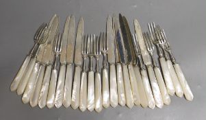 Twelve pairs of George V mother of pearl handled fruit eaters, George Howson, Sheffield, 1933.