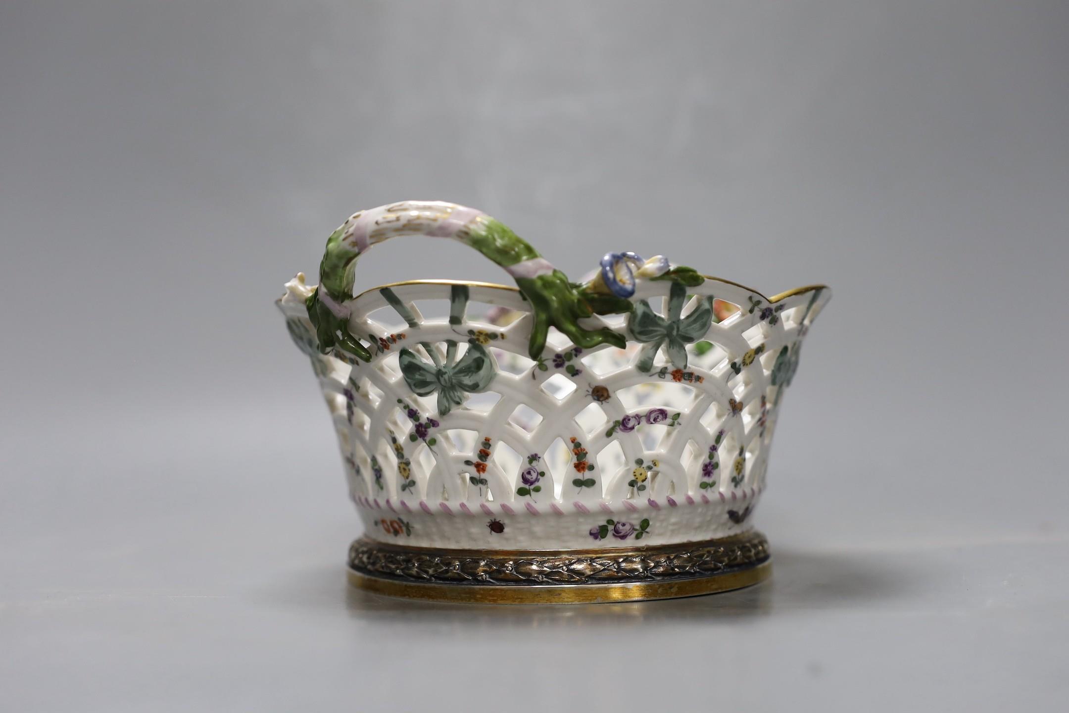 A two handled German silver mounted circular floral Berlin porcelain basket. 10cm high - Image 2 of 4