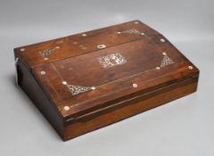 A Victorian mother of pearl inlaid rosewood writing slope, 35.5cm