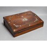 A Victorian mother of pearl inlaid rosewood writing slope, 35.5cm