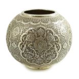 A 20th century Persian 84 standard embossed and engraved white metal vase, height 14cm, 17.4oz.