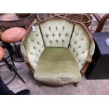 A Louis XVI style upholstered buttoned armchair, width 87cm, depth 60cm, height 80cm