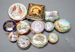 A collection of Halcyon Days enamel boxes and other trinket boxes