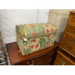 A small domed top box with floral tapestry cover, width 57cm, height 37cm