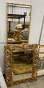 Three composition wall mirrors, largest 110 x 80cm