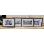 A set of four modern reprints of French chateau, 34 x 49cm