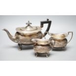 A George V silver three piece tea set, by Walker & Hall, Sheffield, 1926, gross weight 30.3oz.