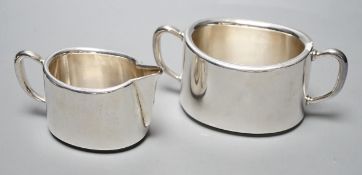 A modern Danish 925 sterling cream jug and sugar bowl, by Hans Hansen, 13.1oz.