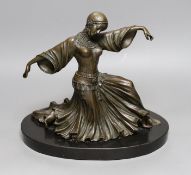 After Demétre Haralamb Chiparus (1886 – 1947), bronze of a female dancer, Talos Gallery tablet to