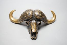 Robert Green, bronze model of a water buffalo skull, 18cm long