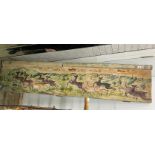 An eastern rectangular decorative wooden panel, painted with deer, width 193cm, height 42cm