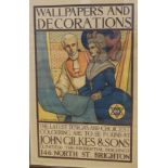 Conrad H. Leigh, original chromolithographc poster for John Gilkes & Sons Wallpapers and Decorations