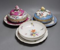 Two 19th century Meissen plates, 24.5cm, a 19th century Copenhagen porcelain dish and a pair of