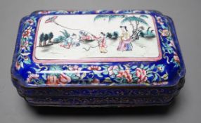 A 19th century Chinese Guangzhou enamel box and cover, 16cm long