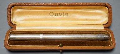 A cased Onoto silver fountain pen