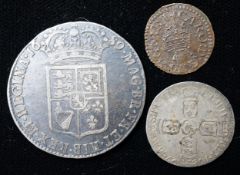 A William & Mary halfcrown 1689, first crowned shield, VG, and a William III sixpence 1697, VF and a