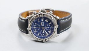A gentleman's modern stainless steel Breitling chronograph automatic wrist watch, with blue Roman