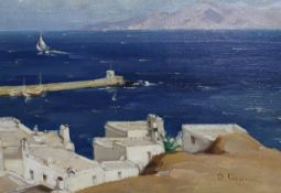 Greek School, oil on board, Coastal scene, indistinctly signed, 19 x 28cm