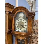 A modern oak longcase clock, with "Tempus Fugit" in the arch, height 195cm