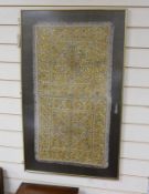 A framed embroidered silk and metal thread panel, possibly Ottoman, 75x38cm excl frame