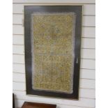 A framed embroidered silk and metal thread panel, possibly Ottoman, 75x38cm excl frame