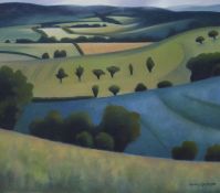 Jenny Graham (b.1946), oil on canvas, 'Blue field at Monksilver', signed with Sadler Street