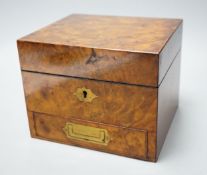 A Victorian walnut and burr walnut apothecary's fitted box, 14cm tall