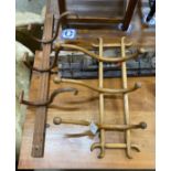 Two Bentwood coat racks together with three Eastern hardwood and wrought iron racks, largest