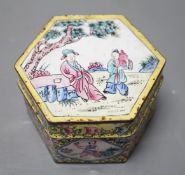 A 19th century Chinese Guangzhou enamel box and cover Qianlong mark, 7.5cm wide