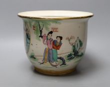 A Chinese famille rose flower pot, with inscription and figural decoration. 17cm tall