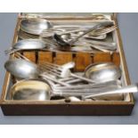 A part canteen of late Victorian silver rat tail pattern flatware, London, 1897, two other silver