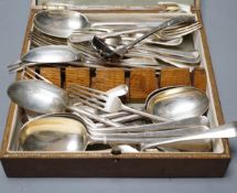 A part canteen of late Victorian silver rat tail pattern flatware, London, 1897, two other silver
